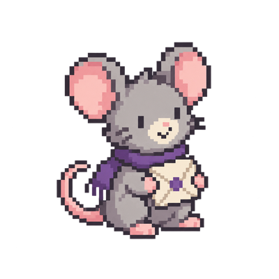 Emily, a little grey mouse holding an envelope